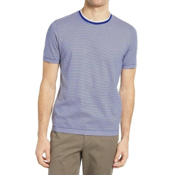 TED‎ BAKER Raki Striped Cotton Jersey T Shirt In Blue Mens Size 7 US 3XL - Picture 1 of 9